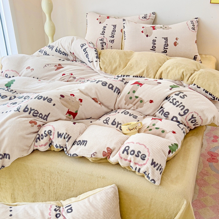 91家纺网 家纺一手货源 找家纺 麦瑞家纺 2025新款印花牛奶绒四件套跑量款 长颈鹿