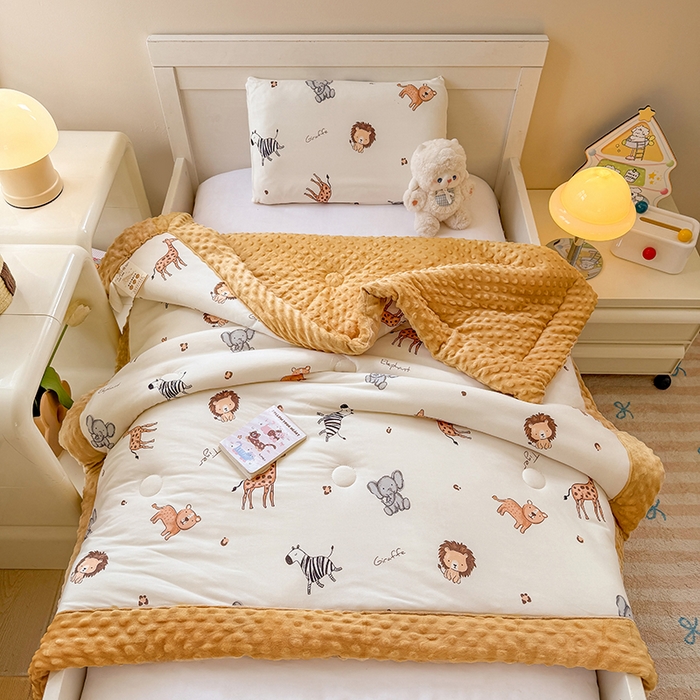 天瑜家纺205新款A类针织面料手包豆豆绒冬被大豆被 狮子王黄