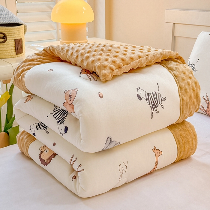 91家纺网 家纺一手货源 找家纺 天瑜家纺205新款A类针织面料手包豆豆绒冬被大豆被 狮子王黄