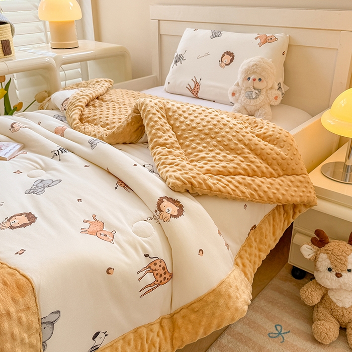 91家纺网 家纺一手货源 找家纺 天瑜家纺205新款A类针织面料手包豆豆绒冬被大豆被 狮子王黄