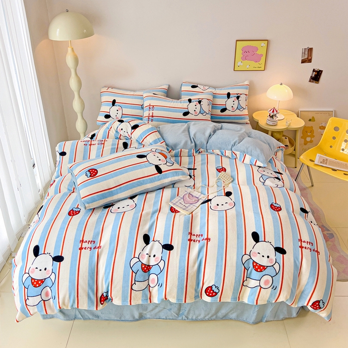 91家纺网 家纺一手货源 找家纺 麦瑞家纺 2025新款印花牛奶绒四件套跑量款 叮当狗