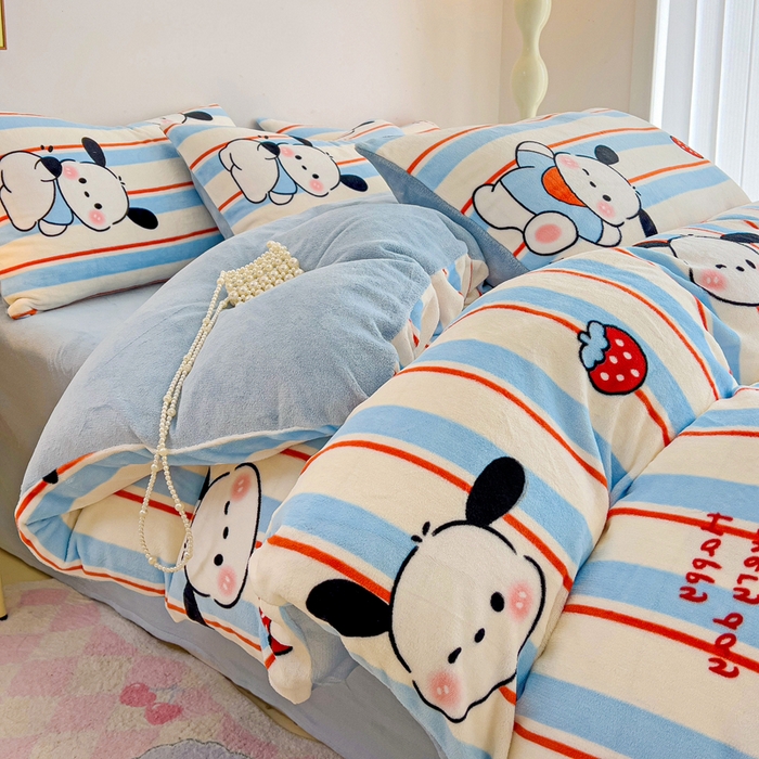 91家纺网 家纺一手货源 找家纺 麦瑞家纺 2025新款印花牛奶绒四件套跑量款 叮当狗