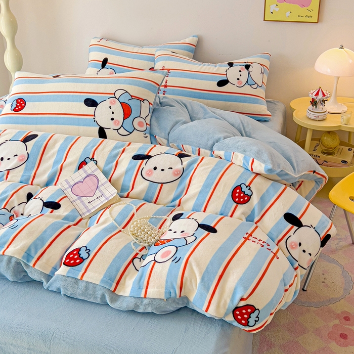 91家纺网 家纺一手货源 找家纺 麦瑞家纺 2025新款印花牛奶绒四件套跑量款 叮当狗