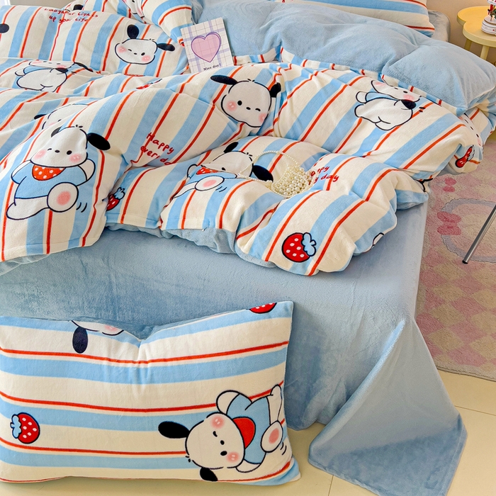 91家纺网 家纺一手货源 找家纺 麦瑞家纺 2025新款印花牛奶绒四件套跑量款 叮当狗