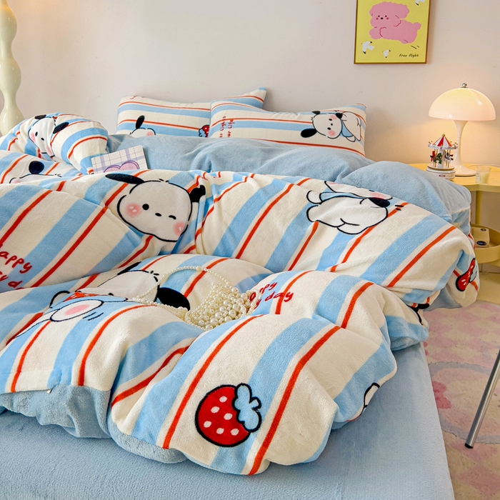 91家纺网 家纺一手货源 找家纺 麦瑞家纺 2025新款印花牛奶绒四件套跑量款 叮当狗