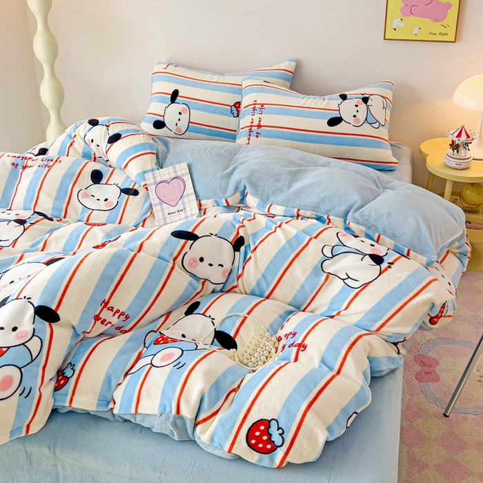 91家纺网 家纺一手货源 找家纺 麦瑞家纺 2025新款印花牛奶绒四件套跑量款 叮当狗