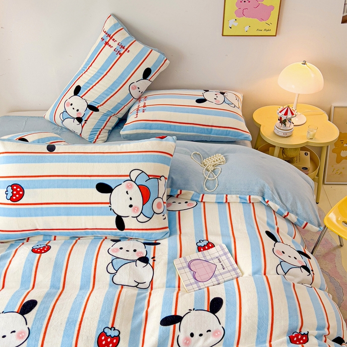 91家纺网 家纺一手货源 找家纺 麦瑞家纺 2025新款印花牛奶绒四件套跑量款 叮当狗