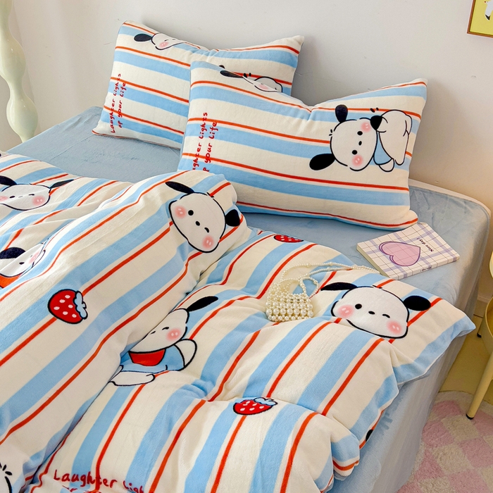 91家纺网 家纺一手货源 找家纺 麦瑞家纺 2025新款印花牛奶绒四件套跑量款 叮当狗