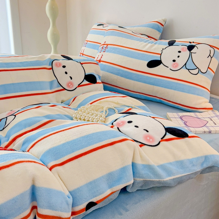 91家纺网 家纺一手货源 找家纺 麦瑞家纺 2025新款印花牛奶绒四件套跑量款 叮当狗