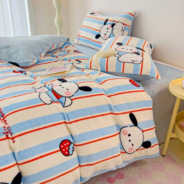 91家纺网 家纺一手货源 找家纺 麦瑞家纺 2025新款印花牛奶绒四件套跑量款 叮当狗