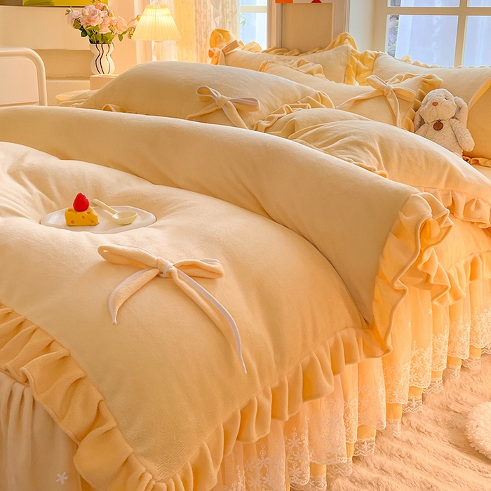 91家纺网 家纺一手货源 找家纺 （总）后庭寝室 2025新款牛奶绒花边床裙四件套-浪漫花语系列