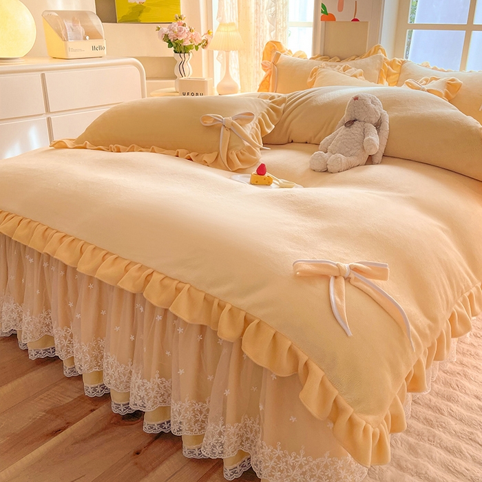 91家纺网 家纺一手货源 找家纺 （总）后庭寝室 2025新款牛奶绒花边床裙四件套-浪漫花语系列