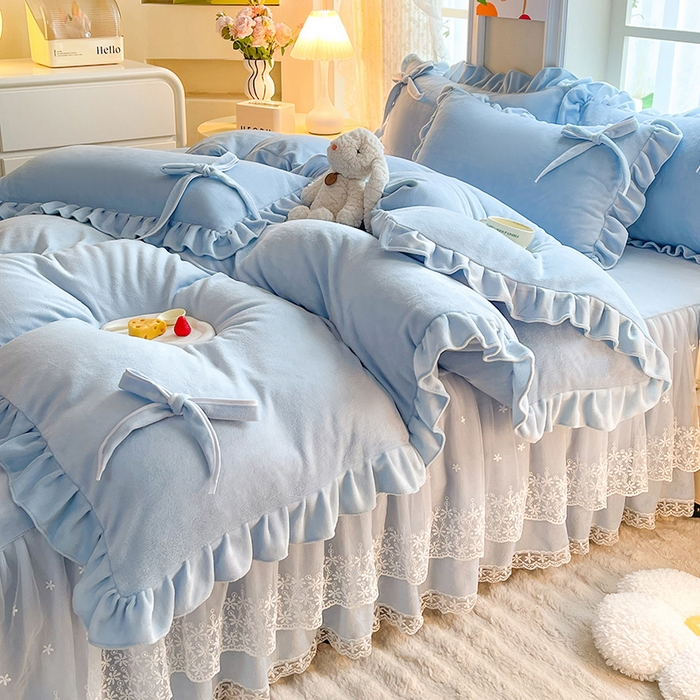 91家纺网 家纺一手货源 找家纺 （总）后庭寝室 2025新款牛奶绒花边床裙四件套-浪漫花语系列