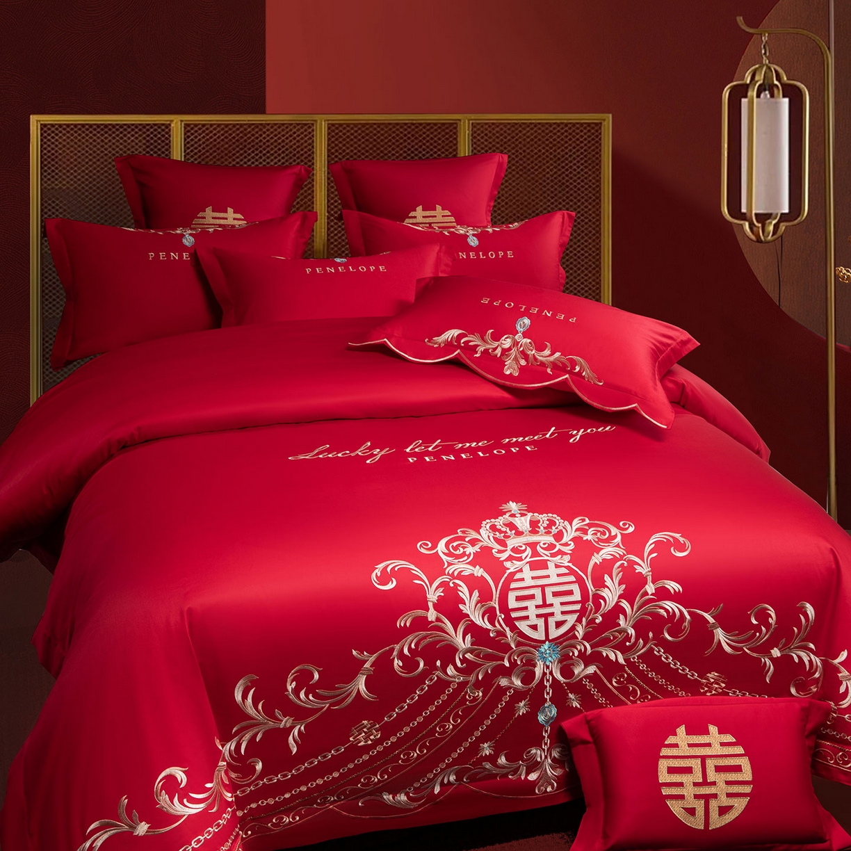 91家纺网 家纺一手货源 找家纺 欧乐蒂 2025新款中式高端刺绣婚庆四件套 布拉格