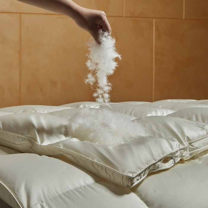 91家纺网 家纺一手货源 找家纺 （总）暖羽屋羽绒馆 2025新款莱赛尔鹅绒丝被子 羽绒被芯 2米羽绒被子 双人婚庆春秋被卡尔佩斯系列   