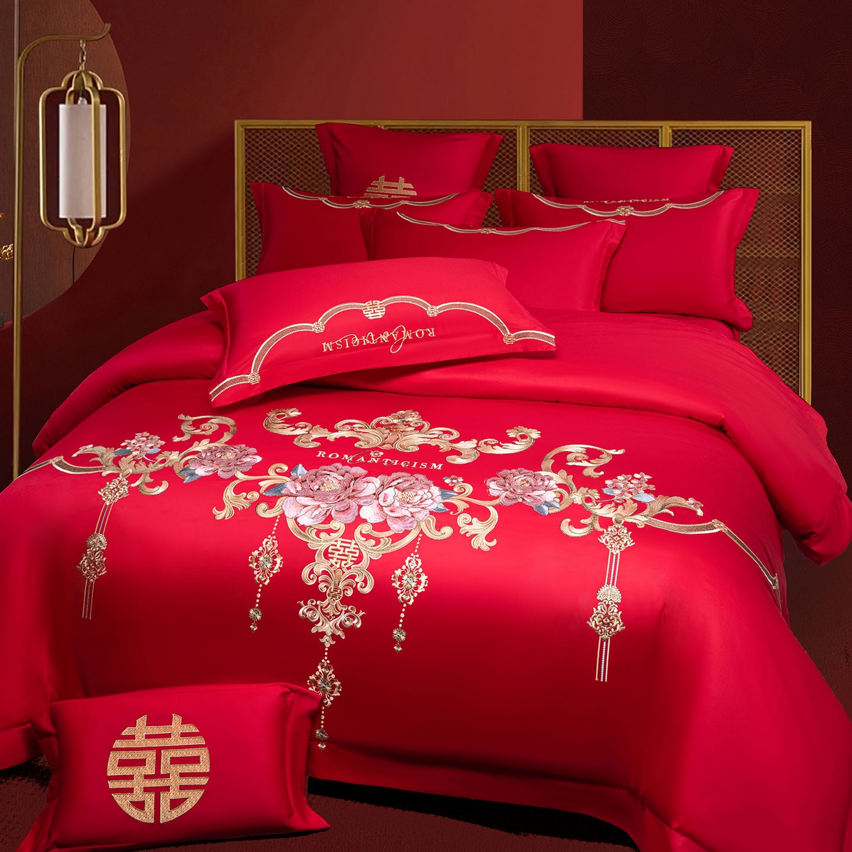 91家纺网 家纺一手货源 找家纺 欧乐蒂 2025新款中式高端刺绣婚庆四件套 凤冠霞帔