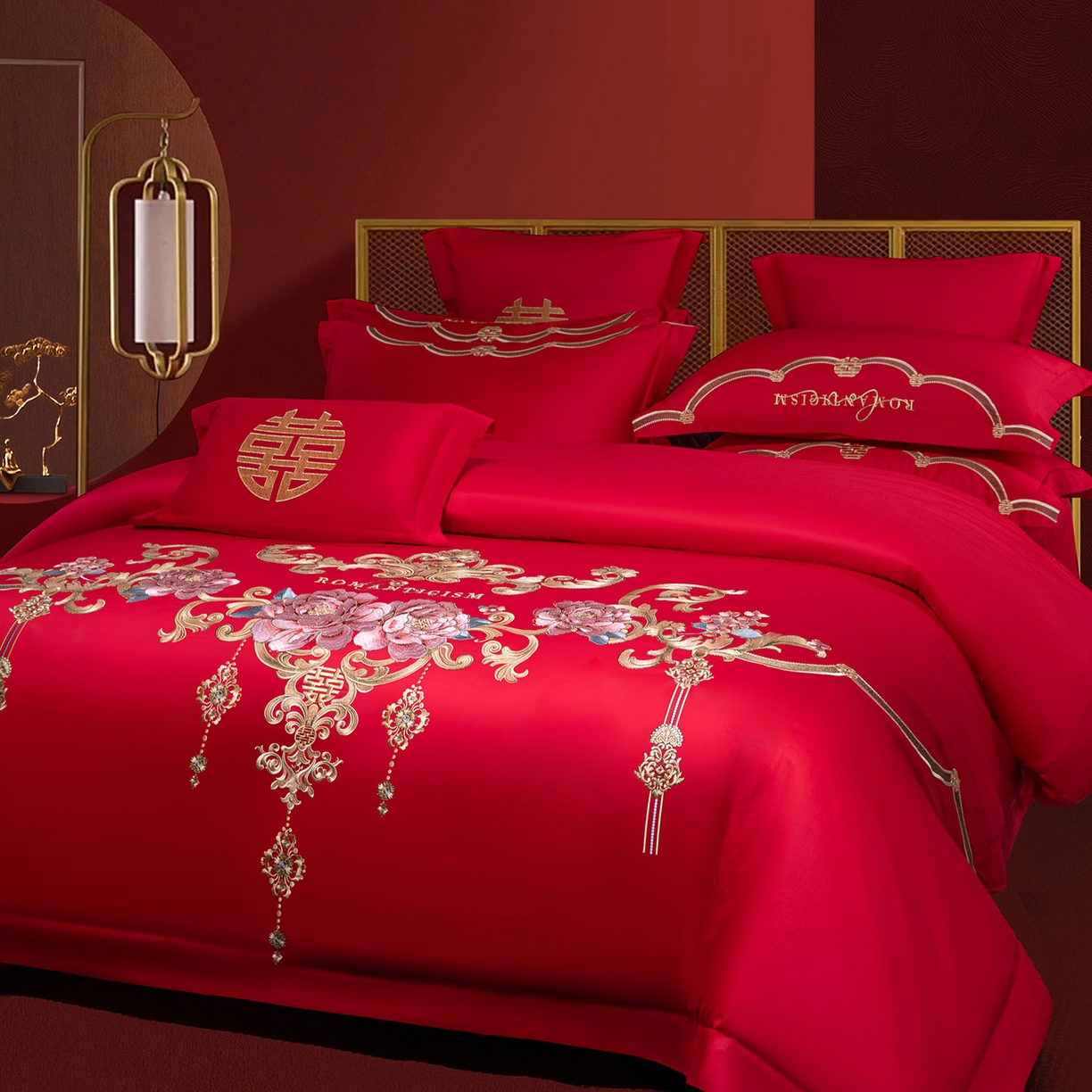 91家纺网 家纺一手货源 找家纺 欧乐蒂 2025新款中式高端刺绣婚庆四件套 凤冠霞帔