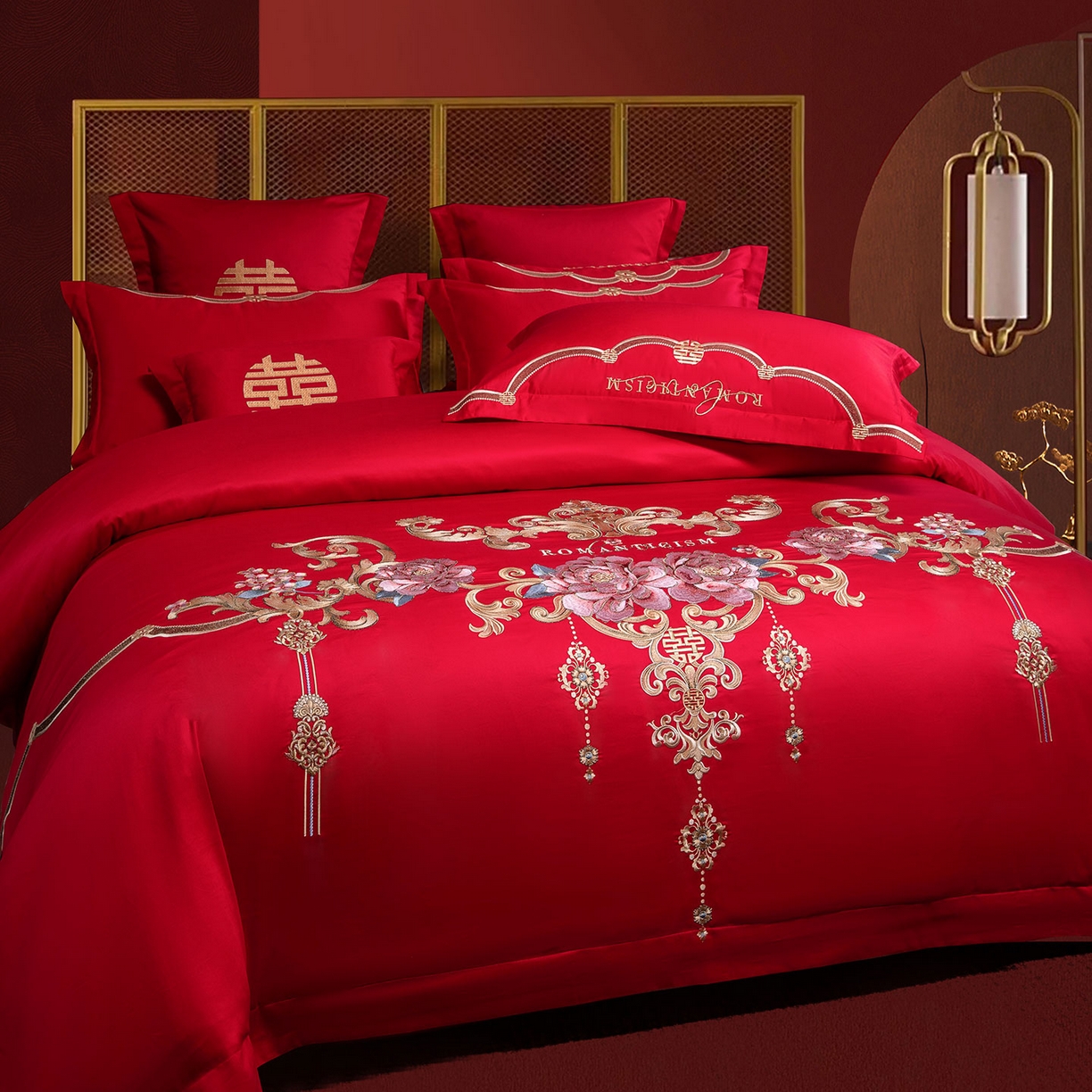 91家纺网 家纺一手货源 找家纺 欧乐蒂 2025新款中式高端刺绣婚庆四件套 凤冠霞帔