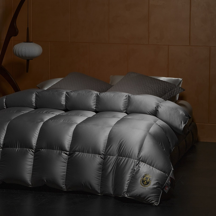 91家纺网 家纺一手货源 找家纺 暖羽屋羽绒馆 2025新款莱赛尔鹅绒丝被子 羽绒被芯 2米羽绒被子 双人婚庆春秋被卡尔佩斯系列    X卡尔佩斯  灰色