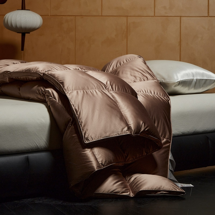 91家纺网 家纺一手货源 找家纺 暖羽屋羽绒馆 2025新款莱赛尔鹅绒丝被子 羽绒被芯 2米羽绒被子 双人婚庆春秋被卡尔佩斯系列    X卡尔佩斯  棕色