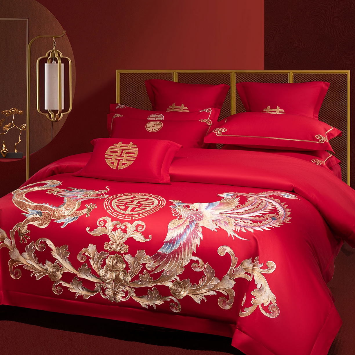 91家纺网 家纺一手货源 找家纺 欧乐蒂 2025新款中式高端刺绣婚庆四件套 锦绣龙凤