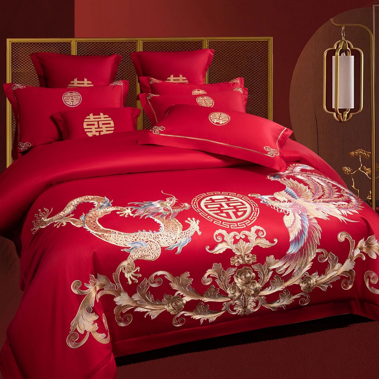 91家纺网 家纺一手货源 找家纺 欧乐蒂 2025新款中式高端刺绣婚庆四件套 锦绣龙凤