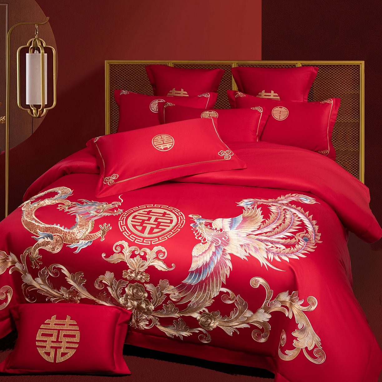 91家纺网 家纺一手货源 找家纺 欧乐蒂 2025新款中式高端刺绣婚庆四件套 锦绣龙凤