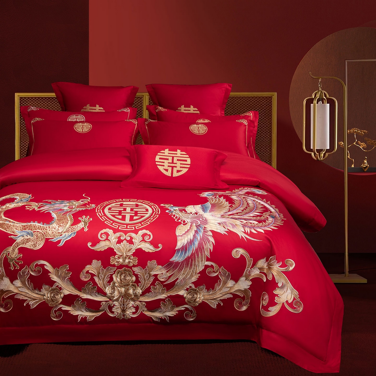 91家纺网 家纺一手货源 找家纺 欧乐蒂 2025新款中式高端刺绣婚庆四件套 锦绣龙凤