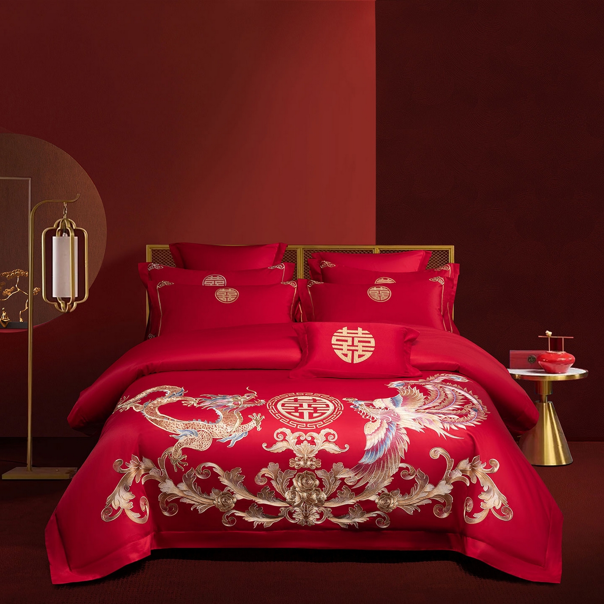 欧乐蒂 2025新款中式高端刺绣婚庆四件套 锦绣龙凤