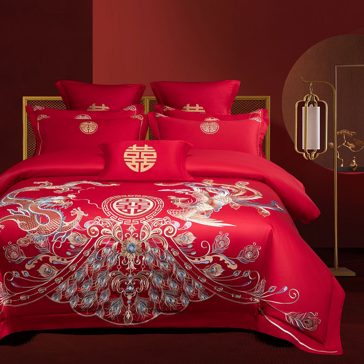 91家纺网 家纺一手货源 找家纺 欧乐蒂 2025新款中式高端刺绣婚庆四件套 龙凤富贵