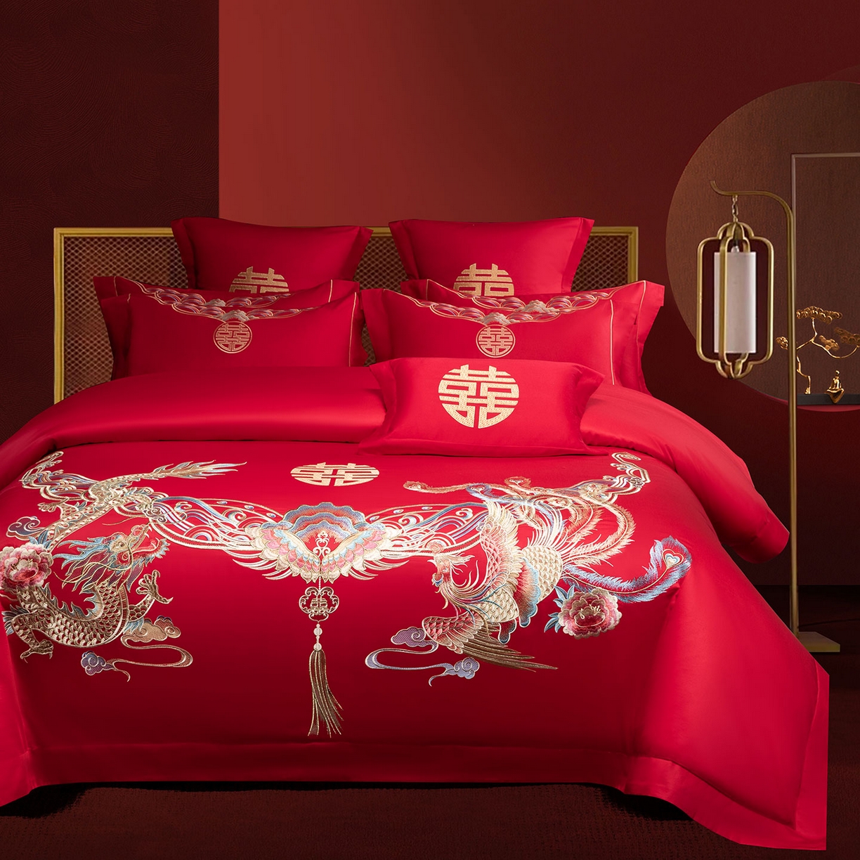 91家纺网 家纺一手货源 找家纺 欧乐蒂 2025新款中式高端刺绣婚庆四件套 龙凤和明