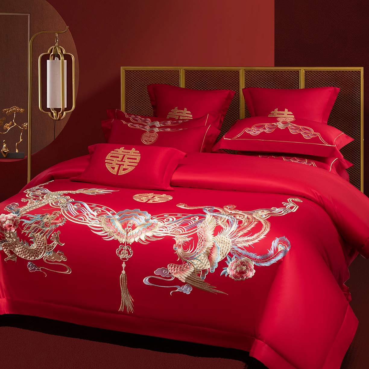 91家纺网 家纺一手货源 找家纺 欧乐蒂 2025新款中式高端刺绣婚庆四件套 龙凤和明