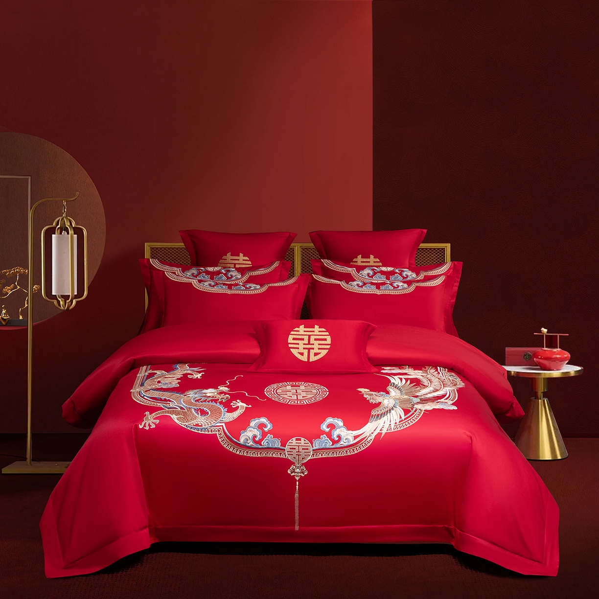 欧乐蒂 2025新款中式高端刺绣婚庆四件套 龙凤喜事