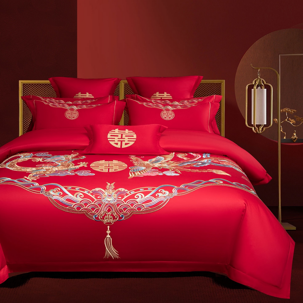 91家纺网 家纺一手货源 找家纺 欧乐蒂 2025新款中式高端刺绣婚庆四件套 龙凤祥瑞