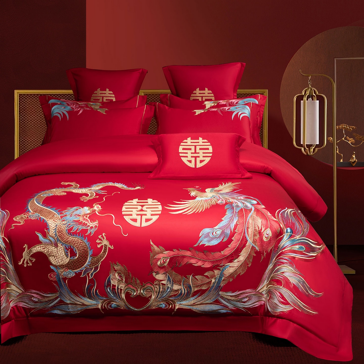 欧乐蒂 2025新款中式高端刺绣婚庆四件套 龙凤至尊