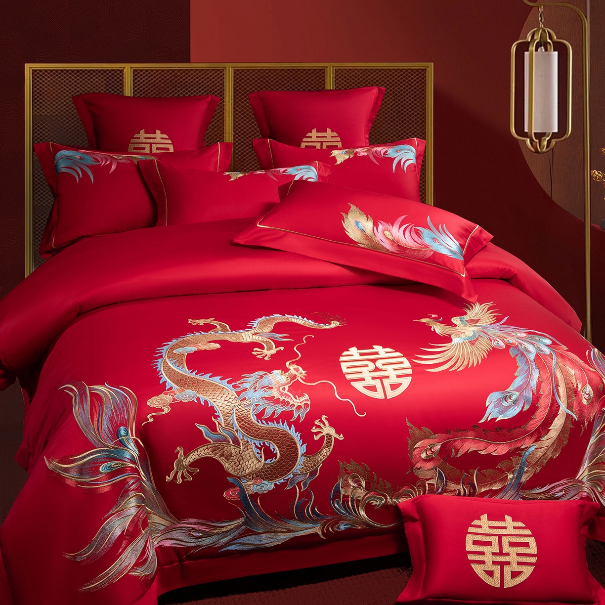 91家纺网 家纺一手货源 找家纺 欧乐蒂 2025新款中式高端刺绣婚庆四件套 龙凤至尊