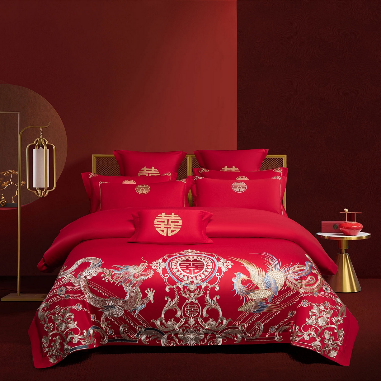 欧乐蒂 2025新款中式高端刺绣婚庆四件套 龙翔凤跃