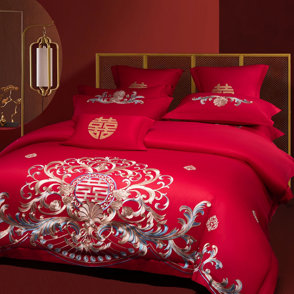 91家纺网 家纺一手货源 找家纺 欧乐蒂 2025新款中式高端刺绣婚庆四件套 梦巴黎