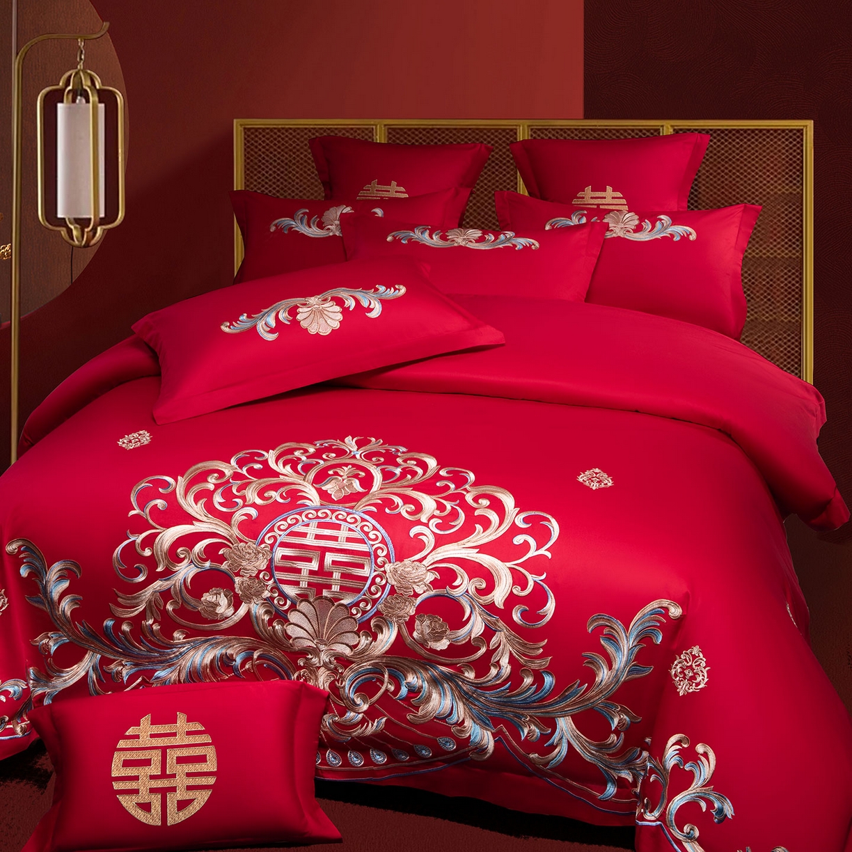 91家纺网 家纺一手货源 找家纺 欧乐蒂 2025新款中式高端刺绣婚庆四件套 梦巴黎