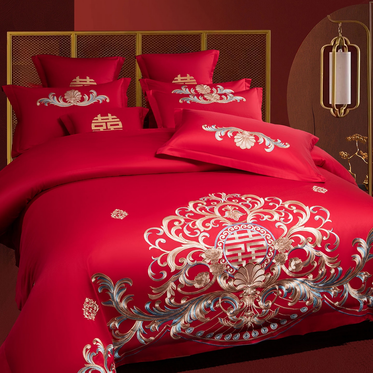 91家纺网 家纺一手货源 找家纺 欧乐蒂 2025新款中式高端刺绣婚庆四件套 梦巴黎