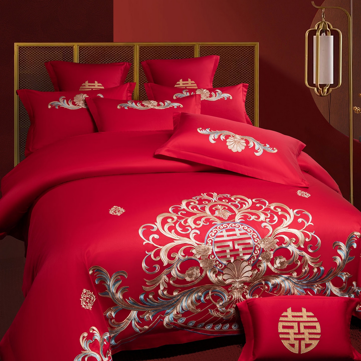 91家纺网 家纺一手货源 找家纺 欧乐蒂 2025新款中式高端刺绣婚庆四件套 梦巴黎