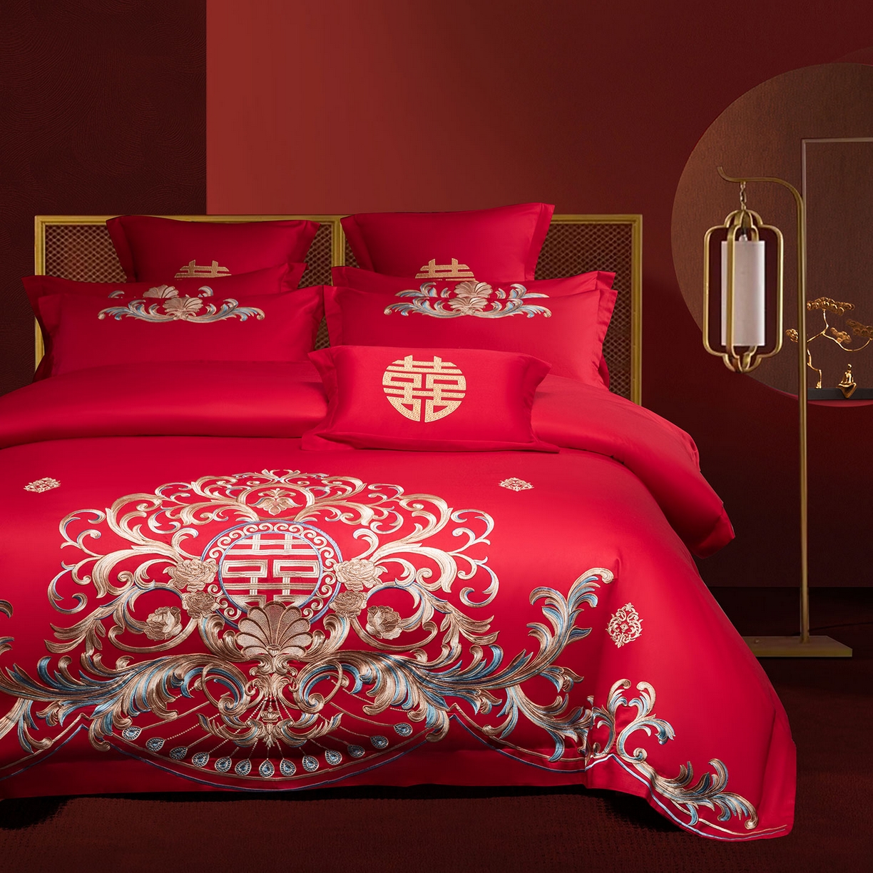 91家纺网 家纺一手货源 找家纺 欧乐蒂 2025新款中式高端刺绣婚庆四件套 梦巴黎