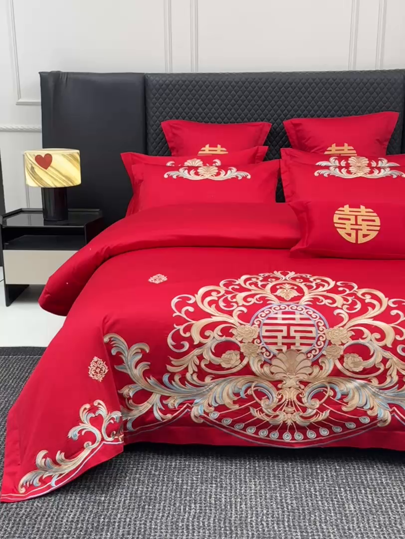 91家纺网 家纺一手货源 找家纺 欧乐蒂 2025新款中式高端刺绣婚庆四件套 梦巴黎