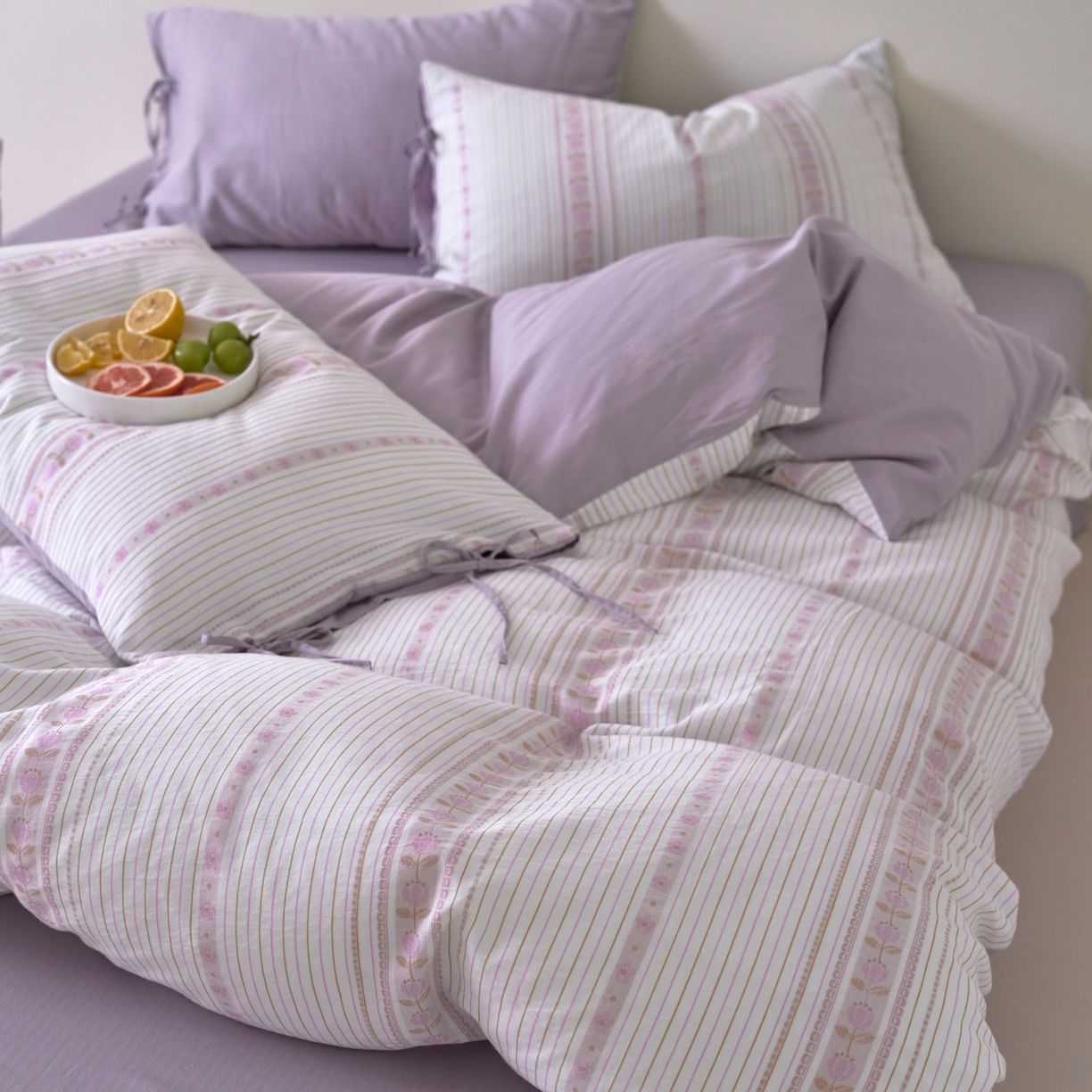 91家纺网 家纺一手货源 找家纺 （总）久典家居 2025新款A类全棉色织提花系带款四件套-梦屿系列三色（买家秀加客服）