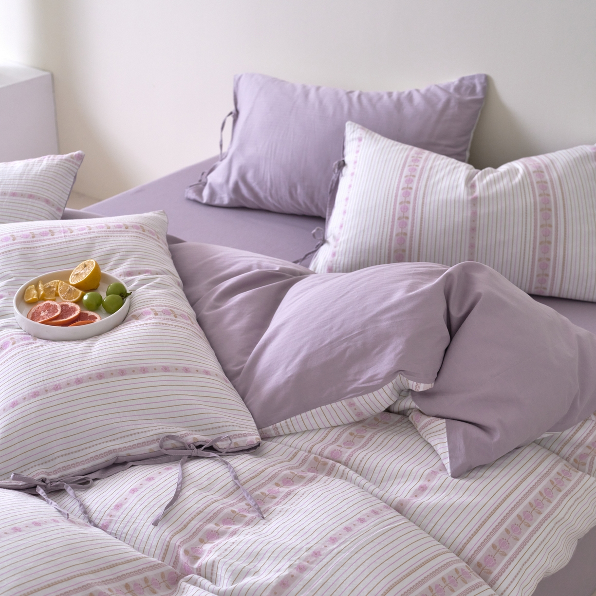 91家纺网 家纺一手货源 找家纺 （总）久典家居 2025新款A类全棉色织提花系带款四件套-梦屿系列三色（买家秀加客服）