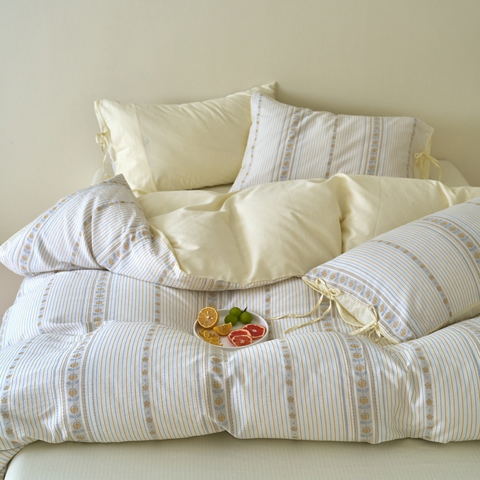 91家纺网 家纺一手货源 找家纺 久典家居 2025新款A类全棉色织提花系带款四件套-梦屿系列三色（买家秀加客服） 梦屿米黄