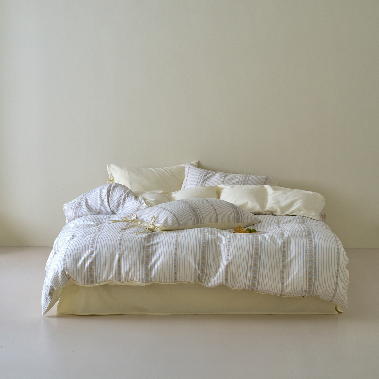 久典家居 2025新款A类全棉色织提花系带款四件套-梦屿系列三色（买家秀加客服） 梦屿米黄