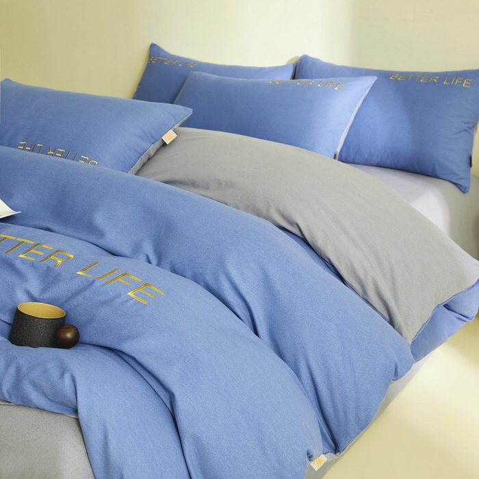 91家纺网 家纺一手货源 找家纺 七仙女家纺 2025新款全棉生态磨毛-前程似锦系列-四件套 莱茵蓝