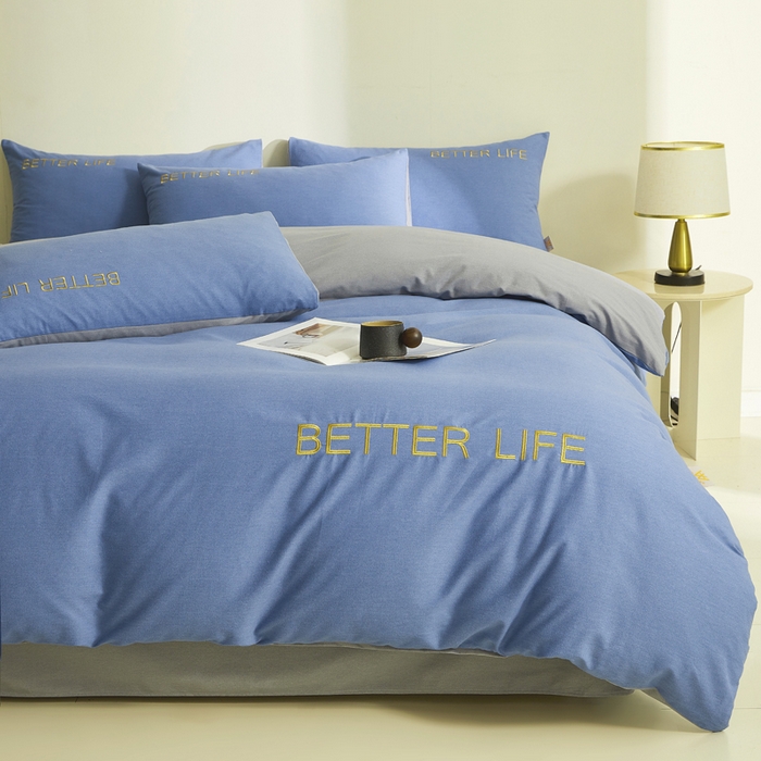 91家纺网 家纺一手货源 找家纺 七仙女家纺 2025新款全棉生态磨毛-前程似锦系列-四件套 莱茵蓝