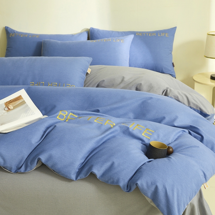 91家纺网 家纺一手货源 找家纺 七仙女家纺 2025新款全棉生态磨毛-前程似锦系列-四件套 莱茵蓝